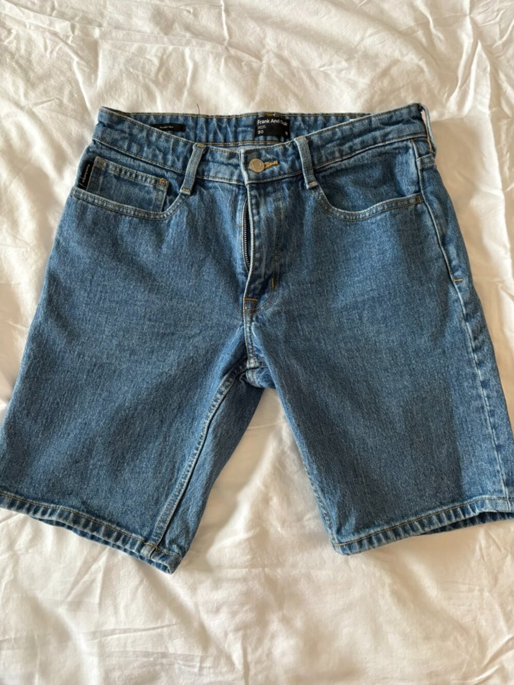 Frank And Oak Blue Denim Shorts Slim Fit Stretch Jean Shorts 30